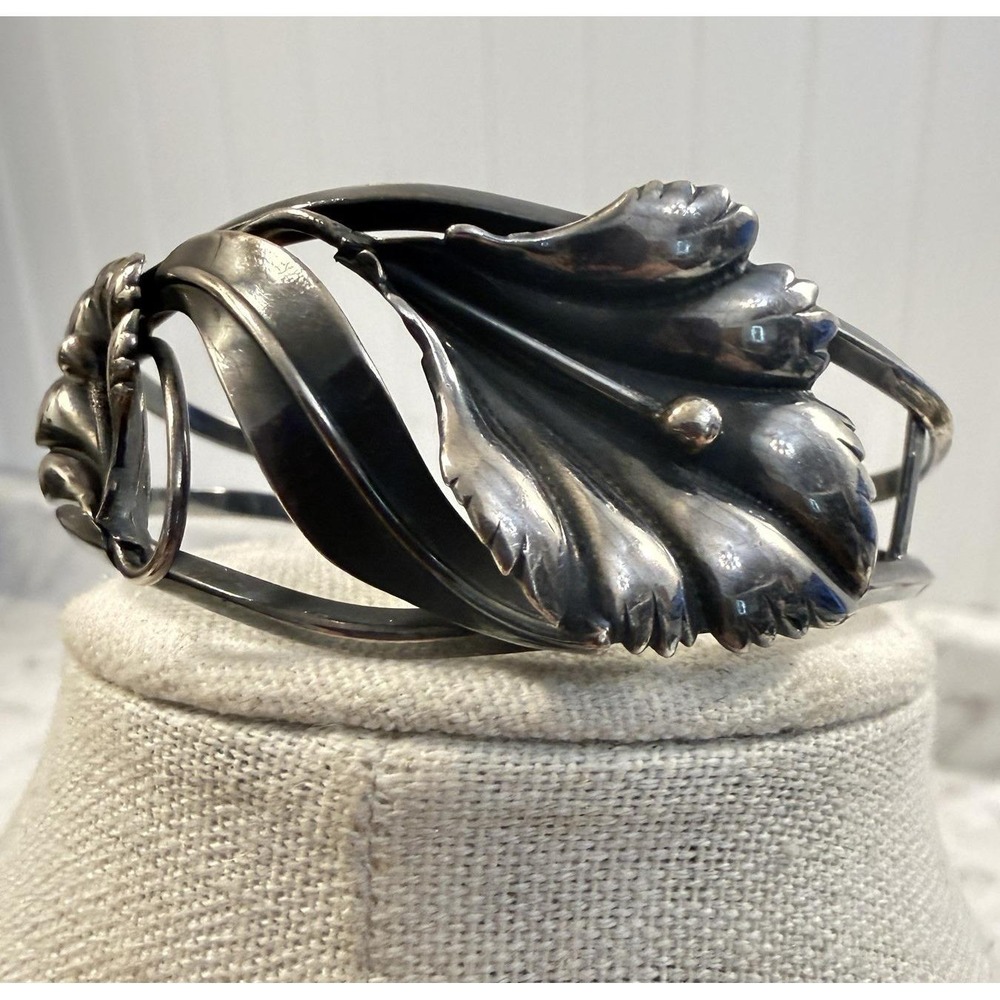 Vintage Sterling Silver Calla Lily Cuff Bracelet 20g 7" Sculptural Floral FLAW